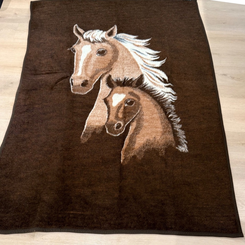 Vintage Biederlack Horse Blanket Equestrian Western Cabincore Cozy soft Germany
